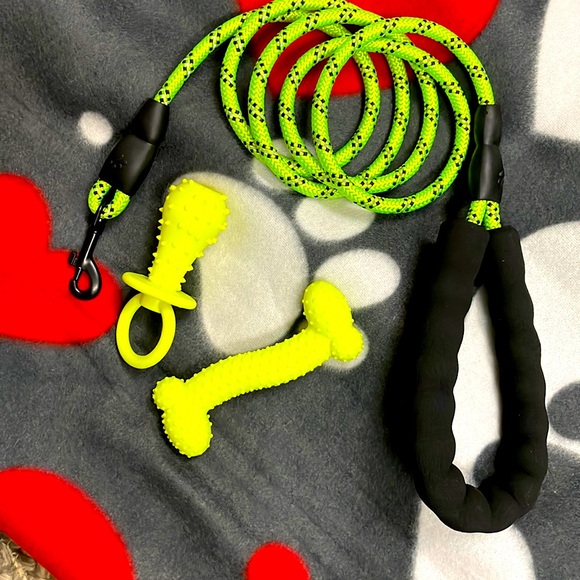 Brand New ๐๐พโฅ๏ธ Neon Yellow Pet Pack w/Fleece Blanket, Leash & Chew Toys - Picture 4 of 5